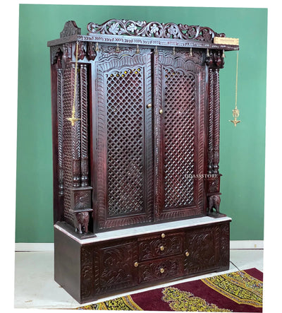 South Indian Style Solid Sheesham Wood Pooja Mandapam with Gopuram | Pooja room designs - D'DASS Store