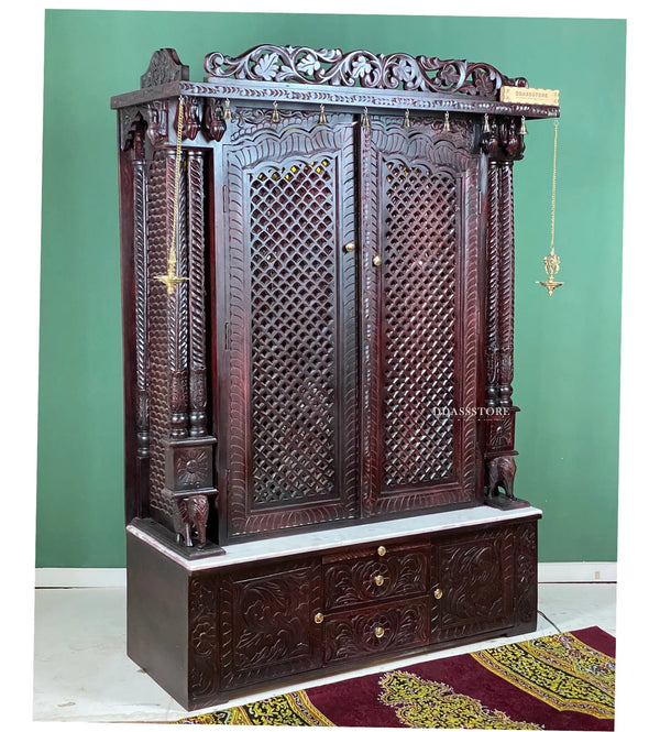 South Indian Style Solid Sheesham Wood Pooja Mandapam with Gopuram | Pooja room designs - D'DASS Store