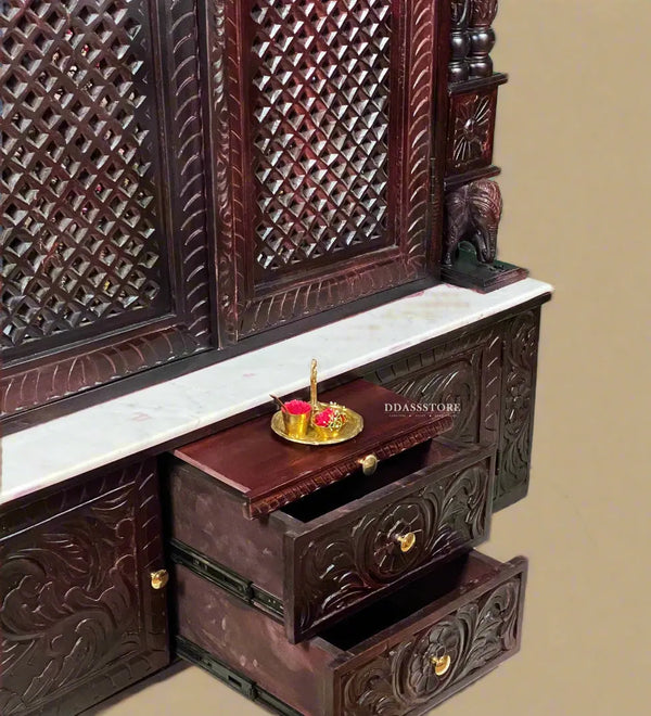 South Indian Style Solid Sheesham Wood Pooja Mandapam with Gopuram | Pooja room designs - D'DASS Store