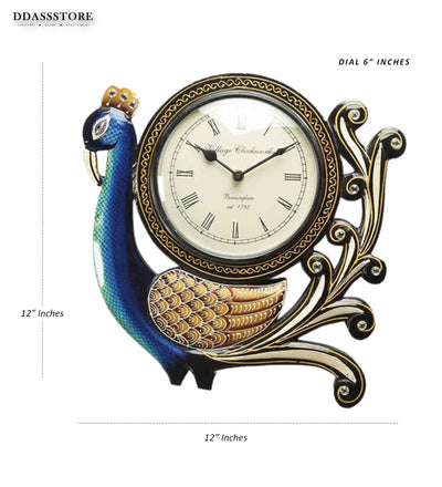 12" Decorative Ethnic Peacock Painted Wall Clock for Home | House Warming Gift - D'DASS Store