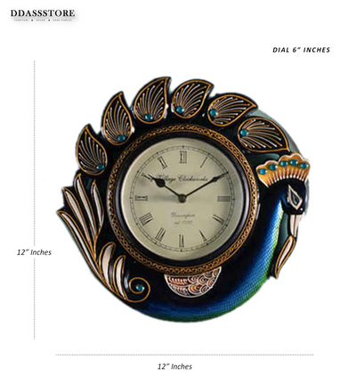 12" Decorative Ethnic Peacock Painted Wall Clock for Home | House Warming Gift - D'DASS Store