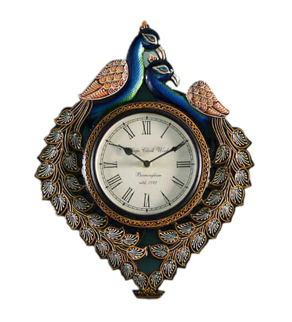 16" Decorative Ethnic Wooden Peacock Painted Wall Clock for Home | House Warming Gift - D'DASS Store