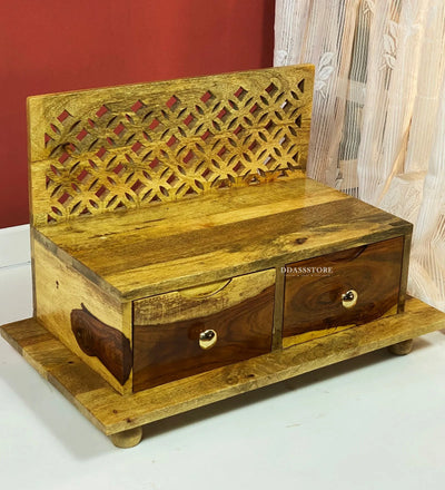 Floor Rested Solid Sheesham Wooden Home Temple Puja Chowki | Ganesh Chaturthi Puja - D'DASS Store
