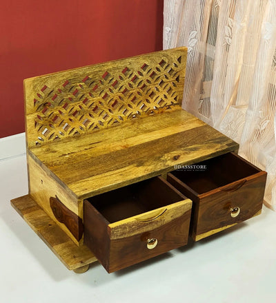 Floor Rested Solid Sheesham Wooden Home Temple Puja Chowki | Ganesh Chaturthi Puja - D'DASS Store