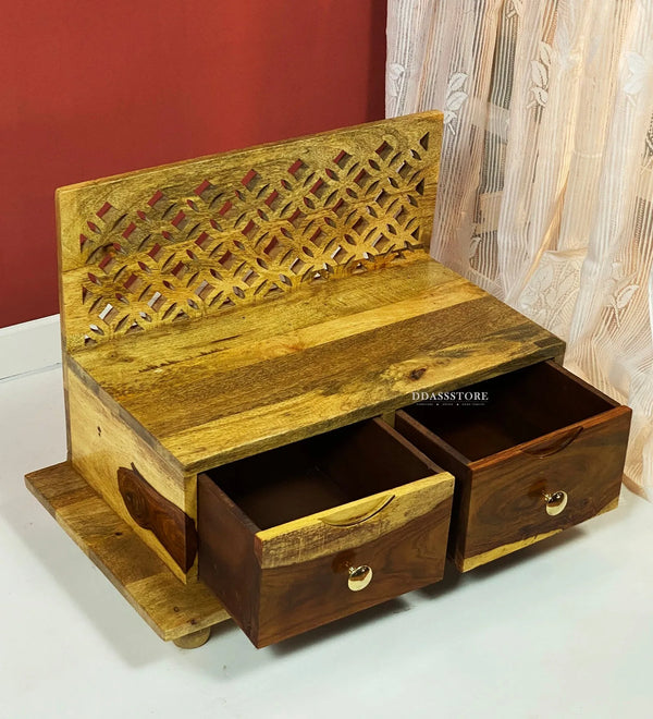 Floor Rested Solid Sheesham Wooden Home Temple Puja Chowki | Ganesh Chaturthi Puja - D'DASS Store