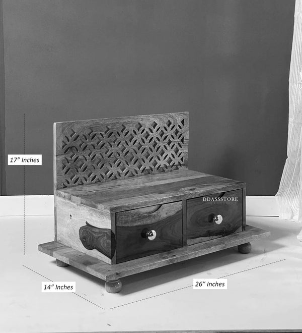 Floor Rested Solid Sheesham Wooden Home Temple Puja Chowki | Ganesh Chaturthi Puja - D'DASS Store
