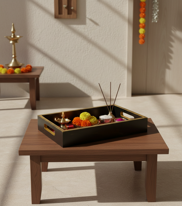 Lotus Wooden Pooja Tray & Thali for Home Temple
