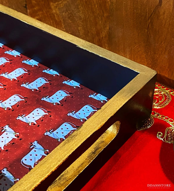 Cow Wooden Pooja Tray & Thali for Home Temple - D'DASS Store