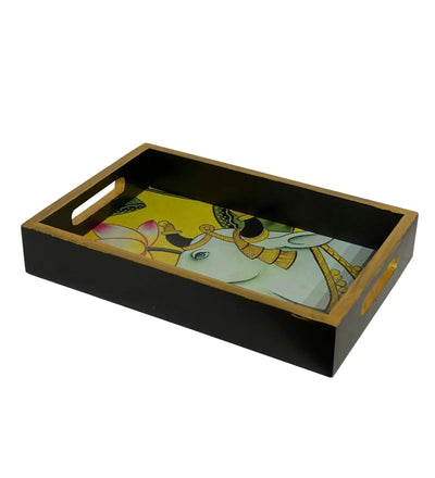 Yellow Kamdhenu Wooden Pooja Tray & Thali for Home Temple - D'DASS Store