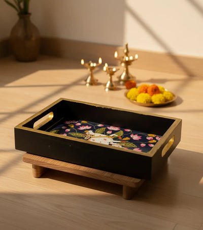 Lotus Kamdhenu Wooden Pooja Tray & Thali for Home Temple - D'DASS Store