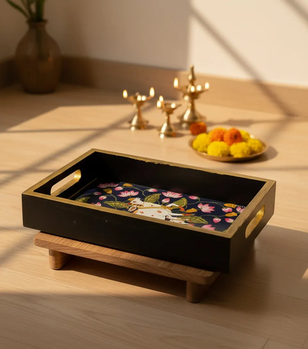 Lotus Kamdhenu Wooden Pooja Tray & Thali for Home Temple - D'DASS Store