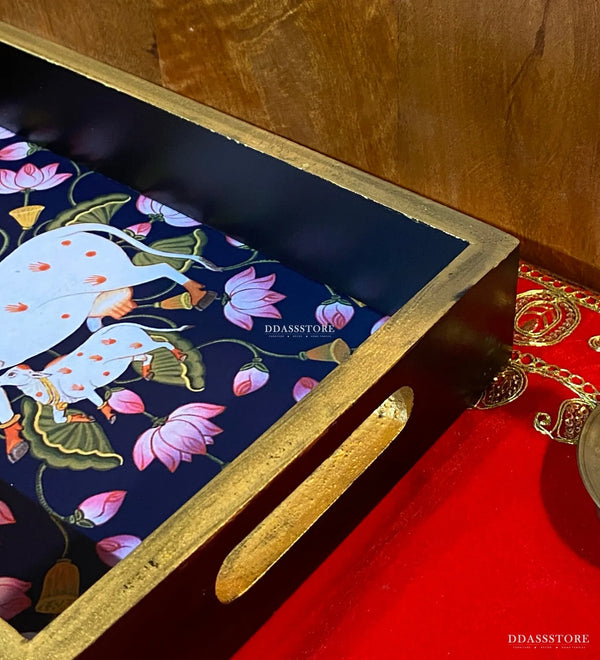 Lotus Kamdhenu Wooden Pooja Tray & Thali for Home Temple - D'DASS Store