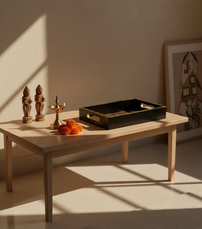 Floral Wooden Pooja Tray & Thali for Home Temple