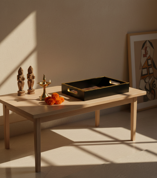 Floral Wooden Pooja Tray & Thali for Home Temple