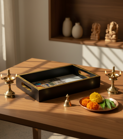 Royal Wooden Pooja Tray & Thali for Home Temple