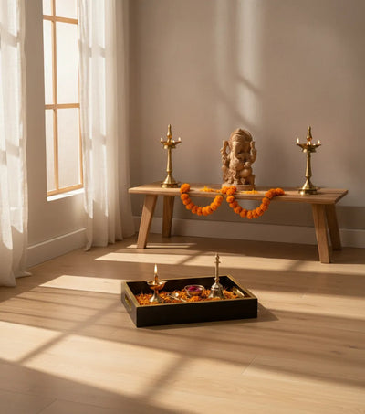 Blue Bird Wooden Pooja Tray & Thali for Home Temple - D'DASS Store