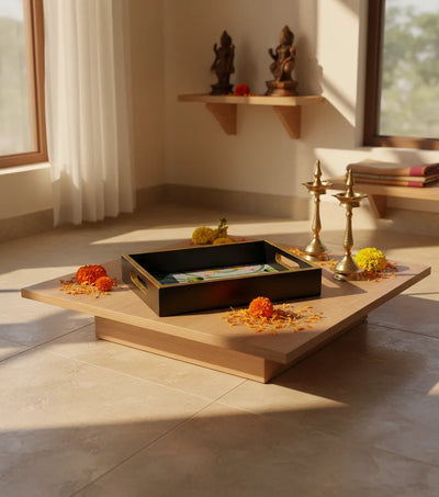 Pink Lotus Wooden Pooja Tray & Thali for Home Temple - D'DASS Store