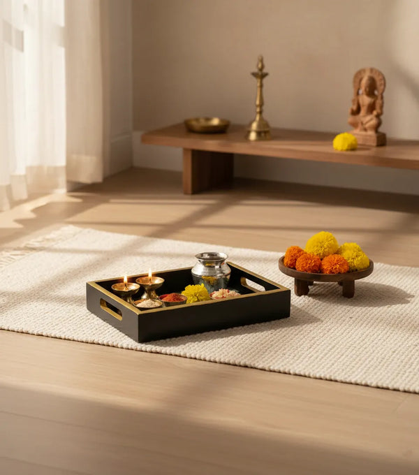 Pattal Wooden Pooja Tray & Thali for Home Temple - D'DASS Store