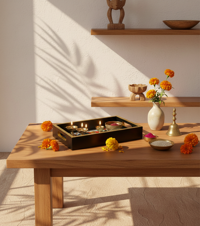Vatsalya Wooden Pooja Tray & Thali for Home Temple