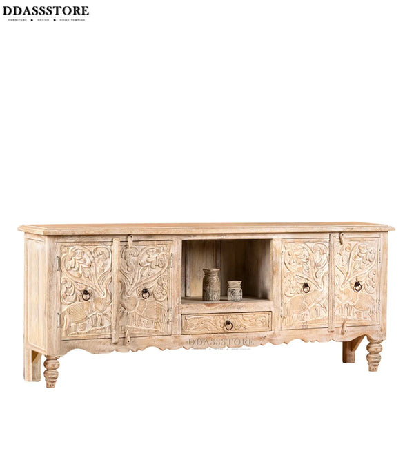 Distressed Rustic Solid wood HandCarved TV cabinet with Storage - D'DASS Store