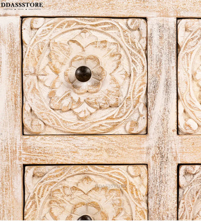 Distressed Rustic Solid wood HandCarved TV cabinet with Storage - D'DASS Store