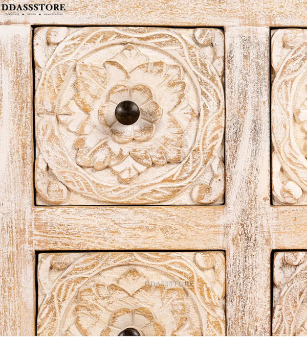 Distressed Rustic Solid wood HandCarved TV cabinet with Storage - D'DASS Store