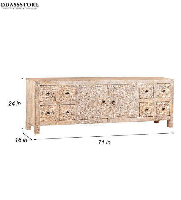 Distressed Rustic Solid wood HandCarved TV cabinet with Storage - D'DASS Store