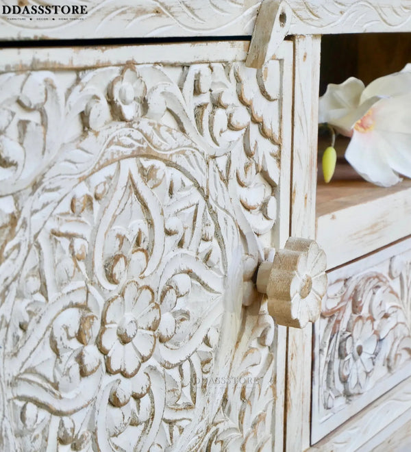 Distressed Rustic Solid wood HandCarved TV cabinet with Storage for Living Room - D'DASS Store