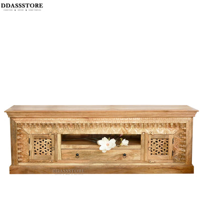Distressed Rustic Solid wood HandCarved TV cabinet with Storage for Living Room - D'DASS Store