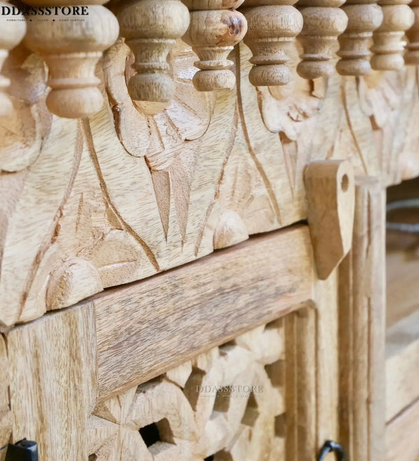 Distressed Rustic Solid wood HandCarved TV cabinet with Storage for Living Room - D'DASS Store