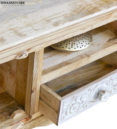 Distressed Rustic Solid wood HandCarved TV cabinet with Storage for Living Room - D'DASS Store