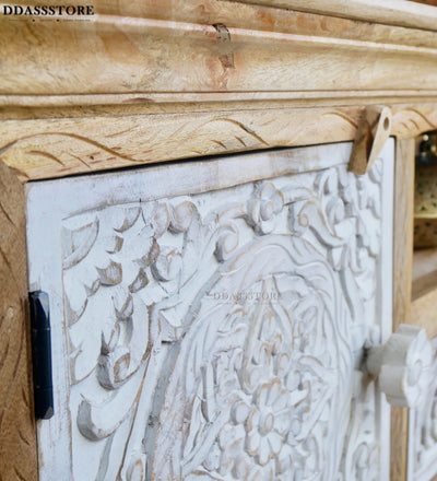 Distressed Rustic Solid wood HandCarved TV cabinet with Storage for Living Room - D'DASS Store