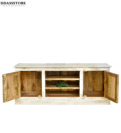 Distressed Rustic Solid wood HandCarved TV cabinet with Storage for Living Room - D'DASS Store