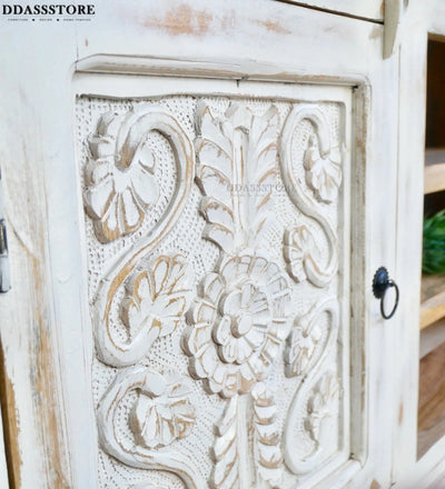 Distressed Rustic Solid wood HandCarved TV cabinet with Storage for Living Room - D'DASS Store