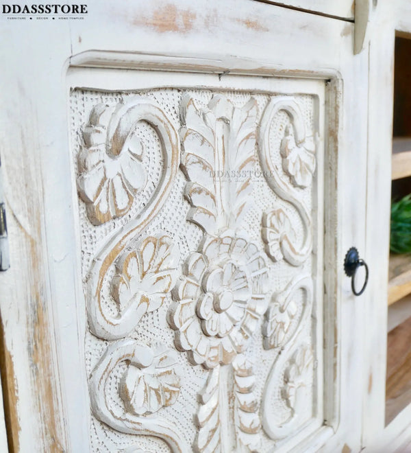 Distressed Rustic Solid wood HandCarved TV cabinet with Storage for Living Room - D'DASS Store