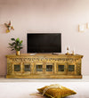 Distressed Rustic Solid wood HandCarved TV cabinet with Storage for Living Room