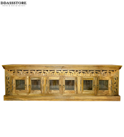 Distressed Rustic Solid wood HandCarved TV cabinet with Storage for Living Room - D'DASS Store