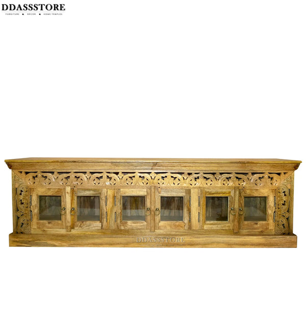 Distressed Rustic Solid wood HandCarved TV cabinet with Storage for Living Room - D'DASS Store