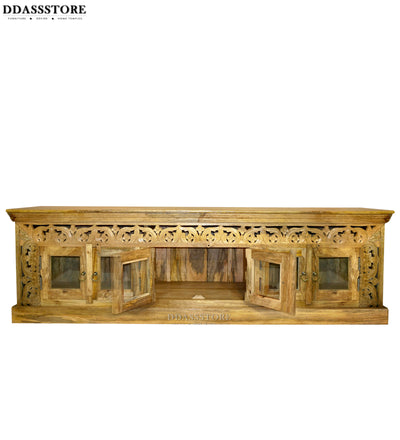 Distressed Rustic Solid wood HandCarved TV cabinet with Storage for Living Room - D'DASS Store