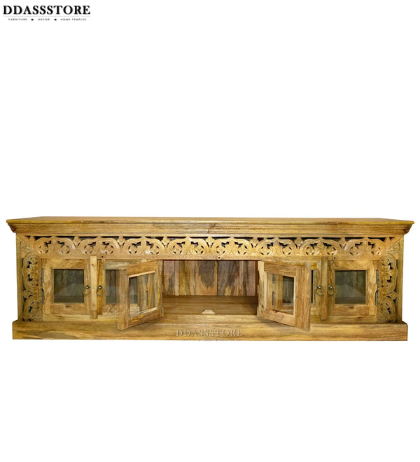 Distressed Rustic Solid wood HandCarved TV cabinet with Storage for Living Room - D'DASS Store
