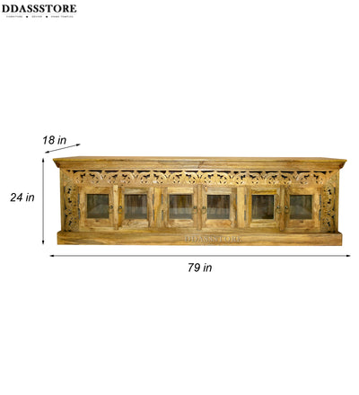 Distressed Rustic Solid wood HandCarved TV cabinet with Storage for Living Room - D'DASS Store