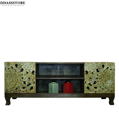 Distressed Rustic Solid wood HandCarved TV cabinet with Storage for Living Room - D'DASS Store