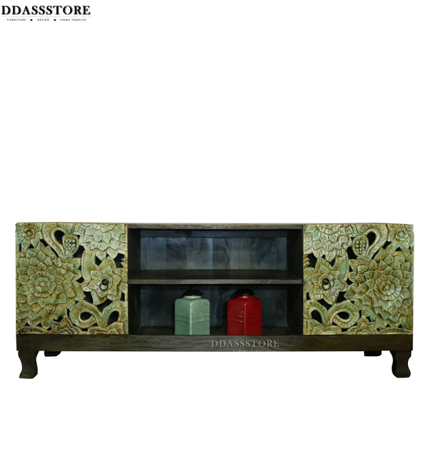 Distressed Rustic Solid wood HandCarved TV cabinet with Storage for Living Room - D'DASS Store