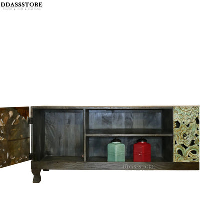 Distressed Rustic Solid wood HandCarved TV cabinet with Storage for Living Room - D'DASS Store