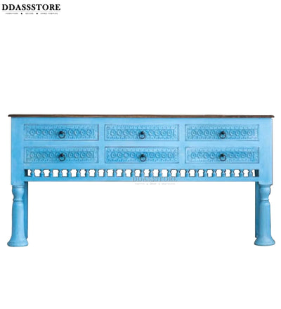 Distressed Blue Solid wood HandCarved TV cabinet with Storage for Living Room - D'DASS Store