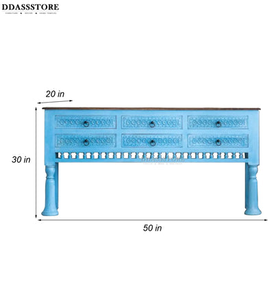 Distressed Blue Solid wood HandCarved TV cabinet with Storage for Living Room - D'DASS Store