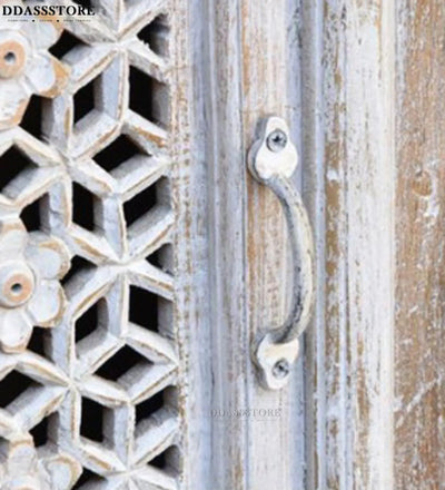 Distressed White Solid wood HandCarved TV cabinet with Storage for Living Room - D'DASS Store