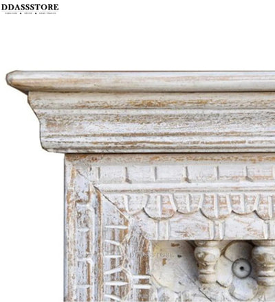 Distressed White Solid wood HandCarved TV cabinet with Storage for Living Room - D'DASS Store