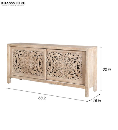 Distressed White Solid wood HandCarved TV cabinet with Storage for Living Room - D'DASS Store