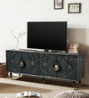 Distressed Black Solid wood HandCarved TV cabinet with Storage for Living Room